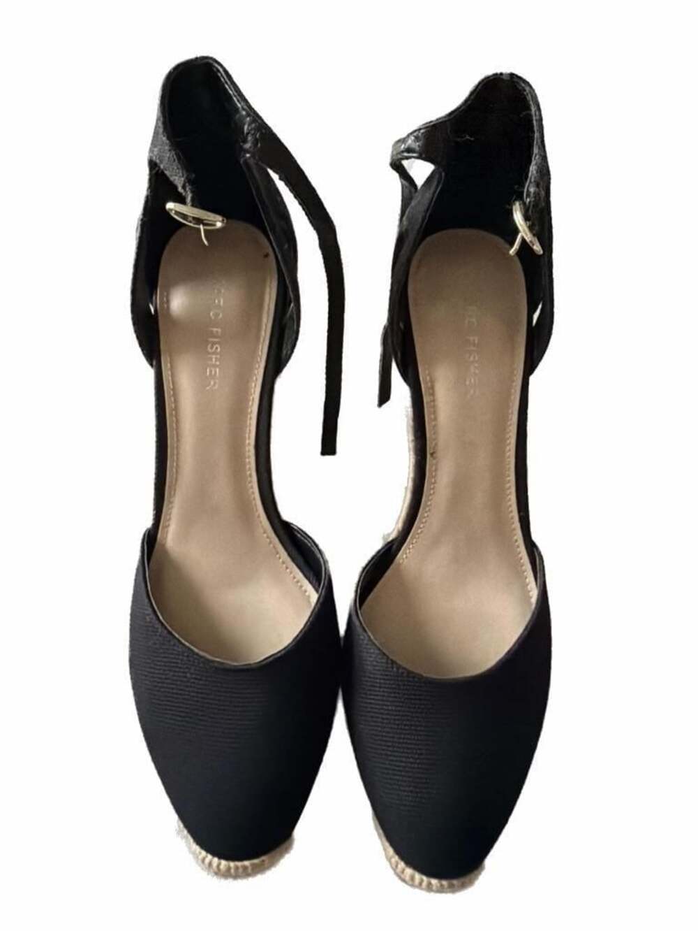 Marc Fisher Teelan Black Canvas Closed Toe Espadrille Wedge Sandals - Picture 1 of 4